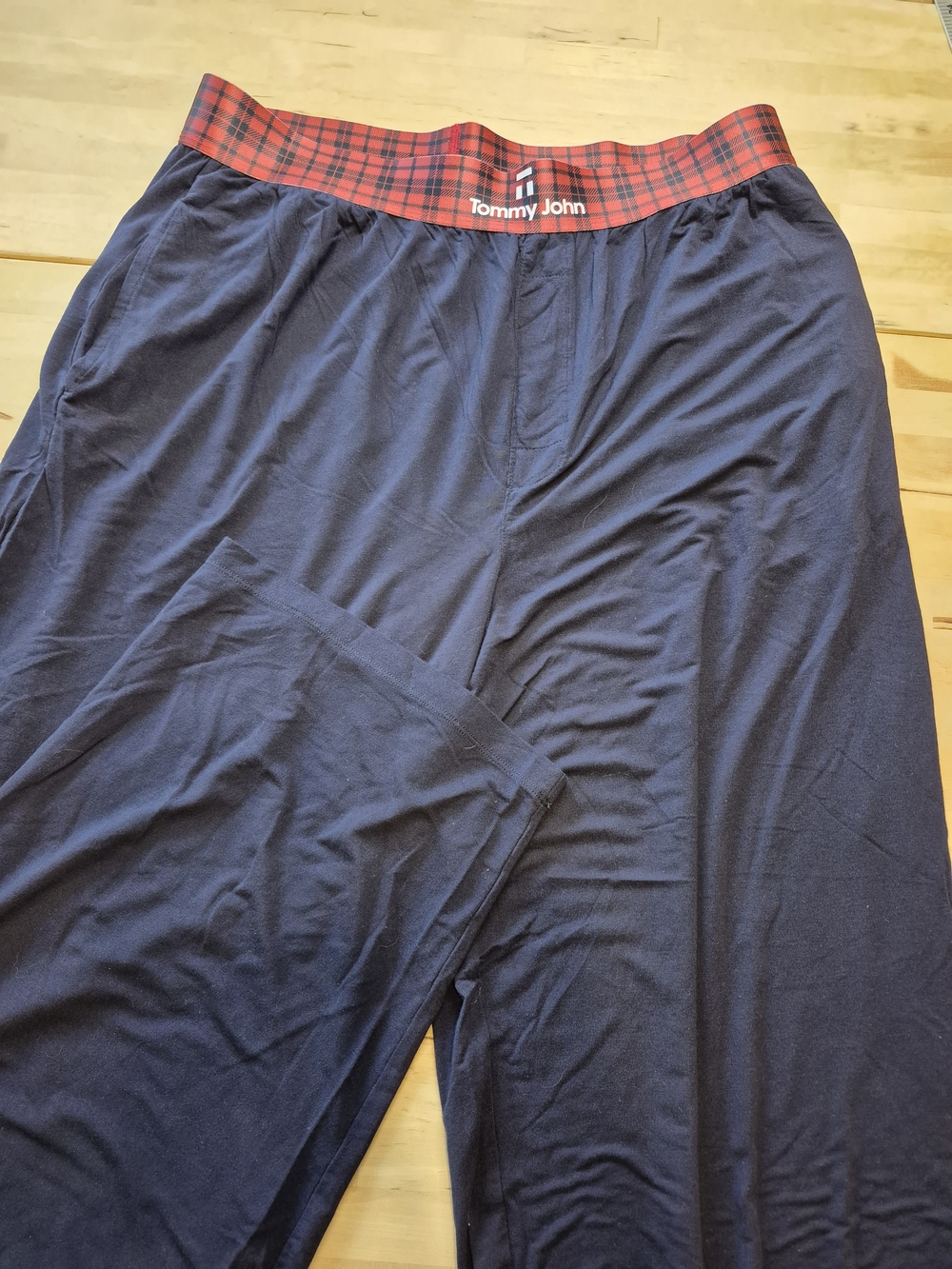 Tommy John Men's Navy Lounge Pants with Red Plaid Waistband 3716
